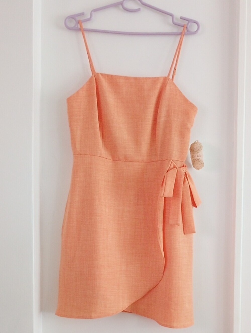 Altar'd State Peach Spaghetti-Strap Mini Dress with Side Tie Size Medium